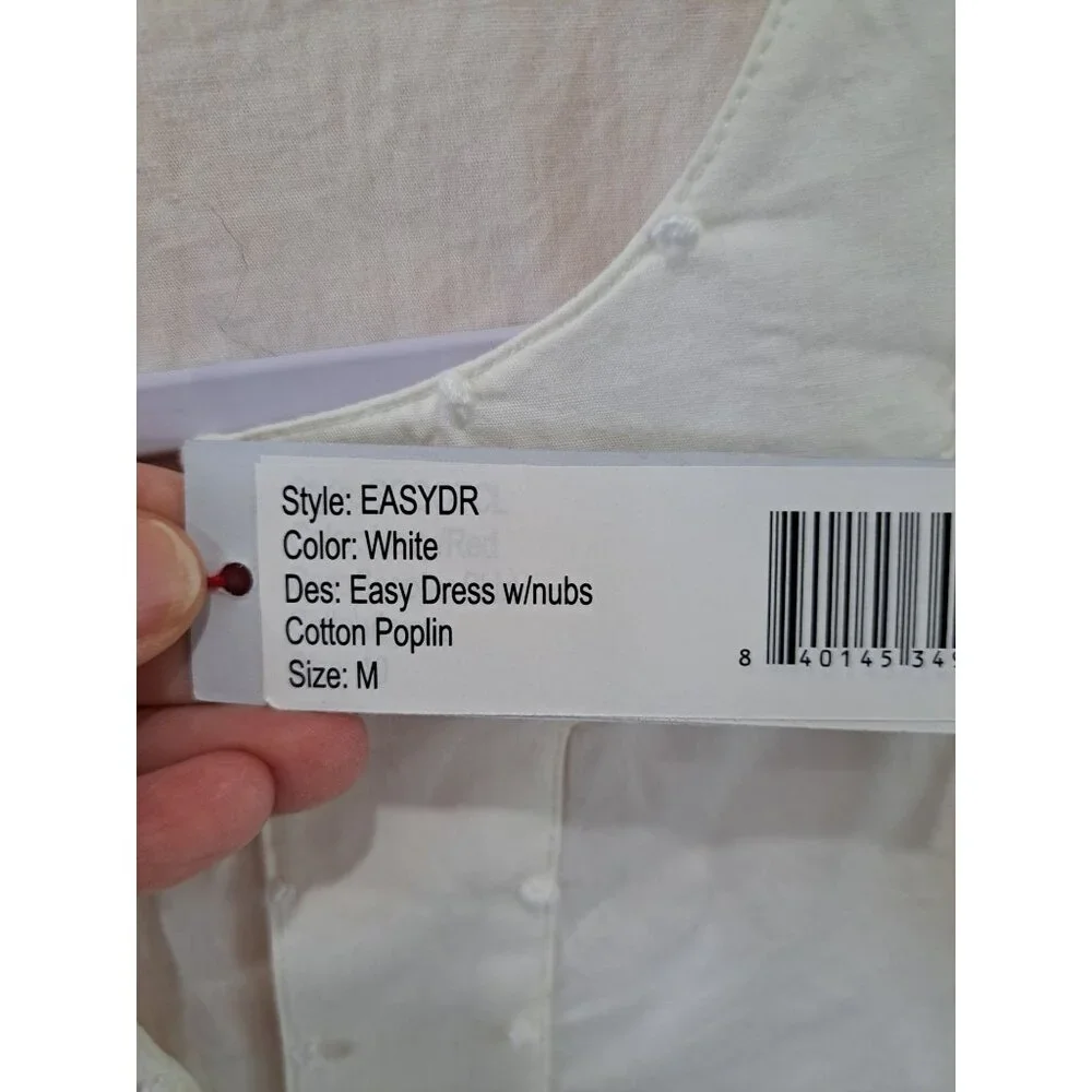 New Frances Valentine White Cotton Poplin Easy Dress  Nubs Lagenlook Pockets M - Picture 4 of 16